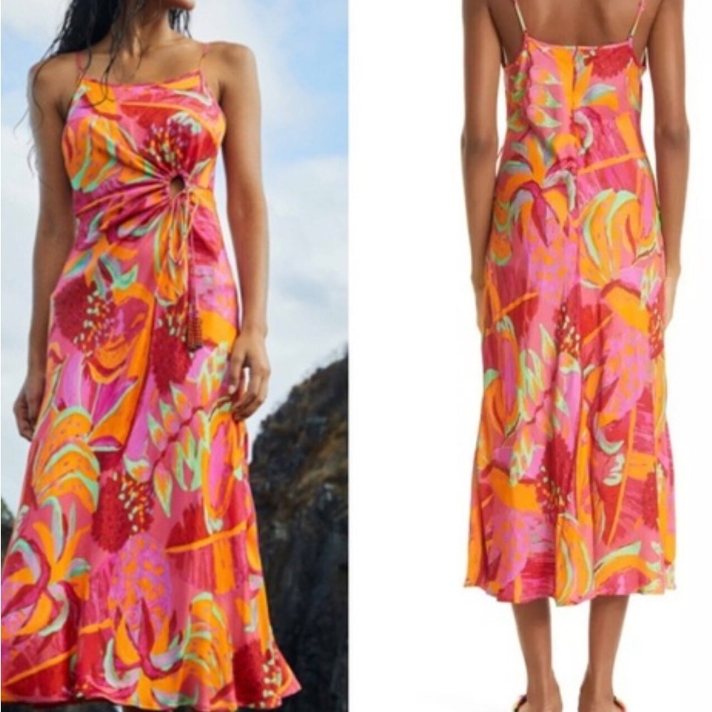 Bright Pink & Orange Floral Midi Dress